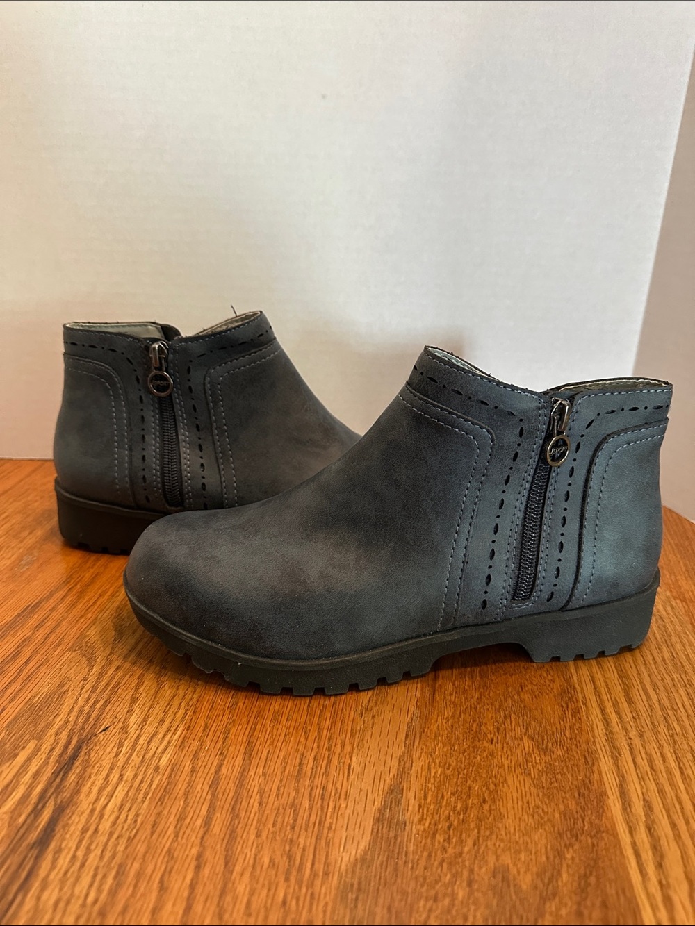 Women's Jenna Blue Vegan Ankle Booties with Double Side Zip